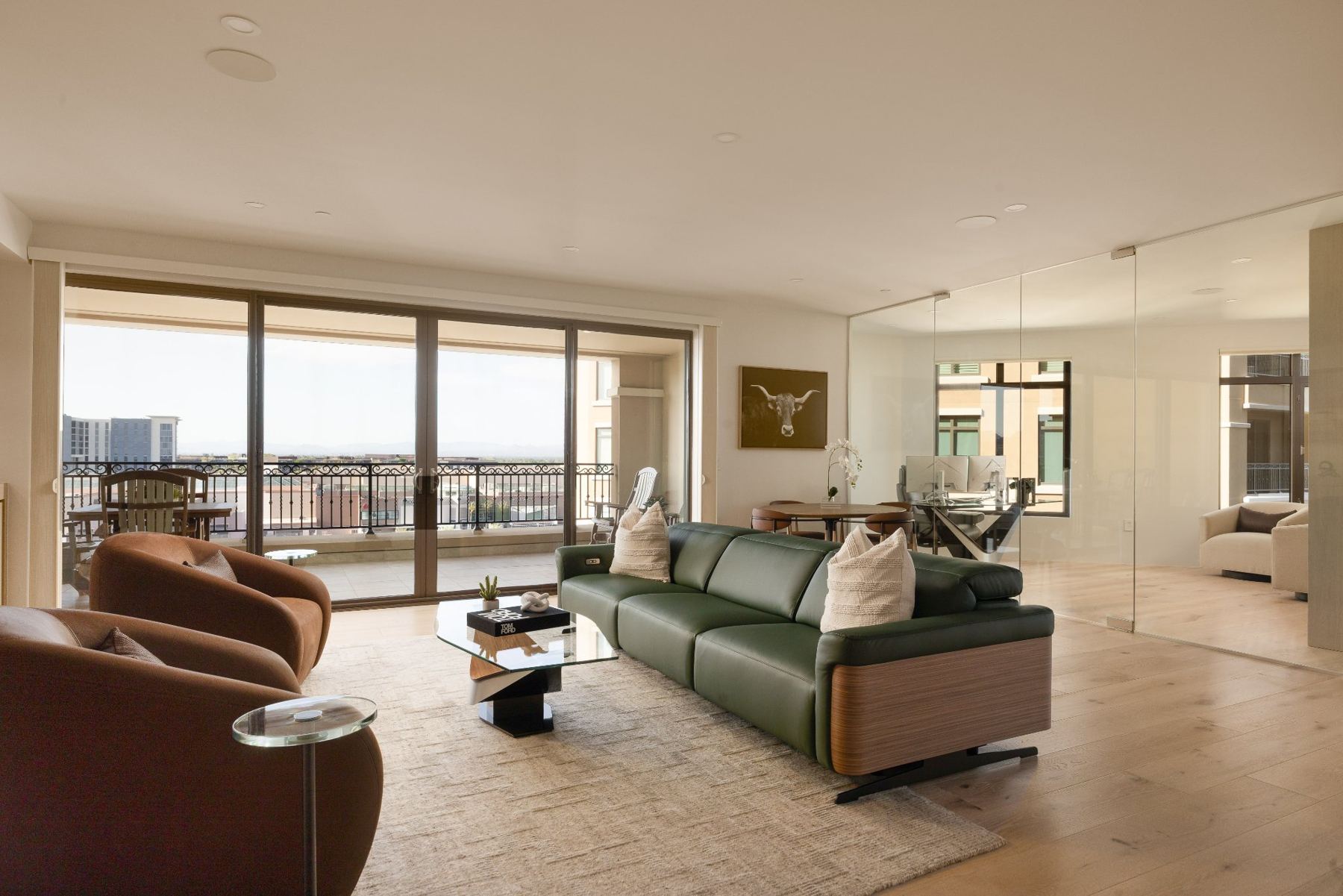Living room with 9th-floor city views