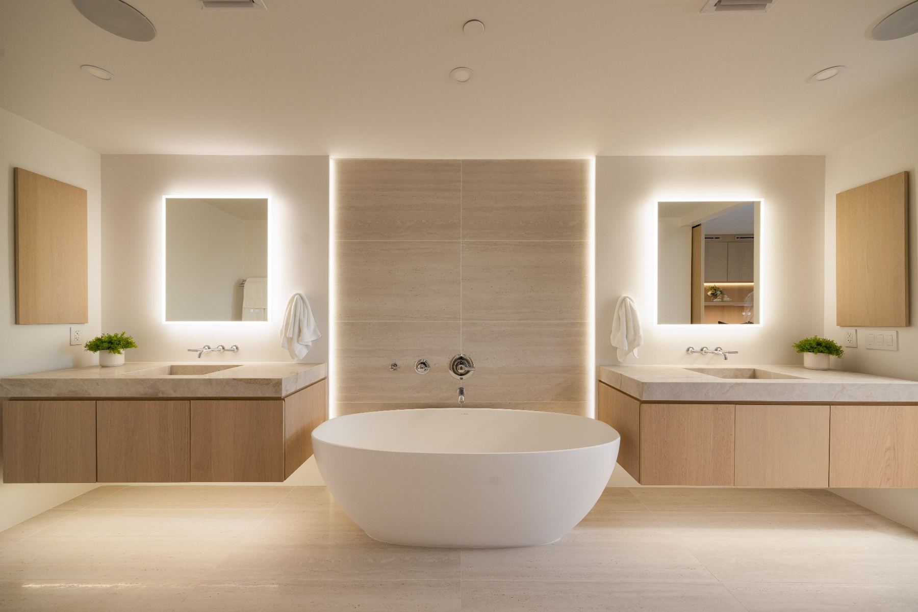 Freestanding soaking tub & dual vanities
